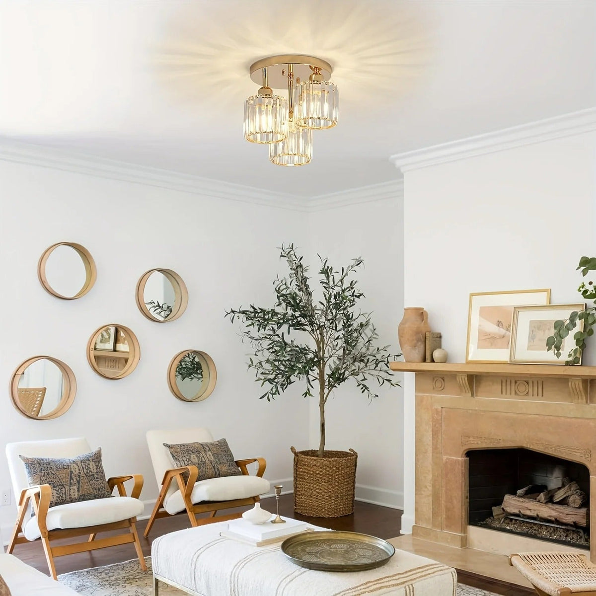 Gold Crystal 3-Light Ceiling Light