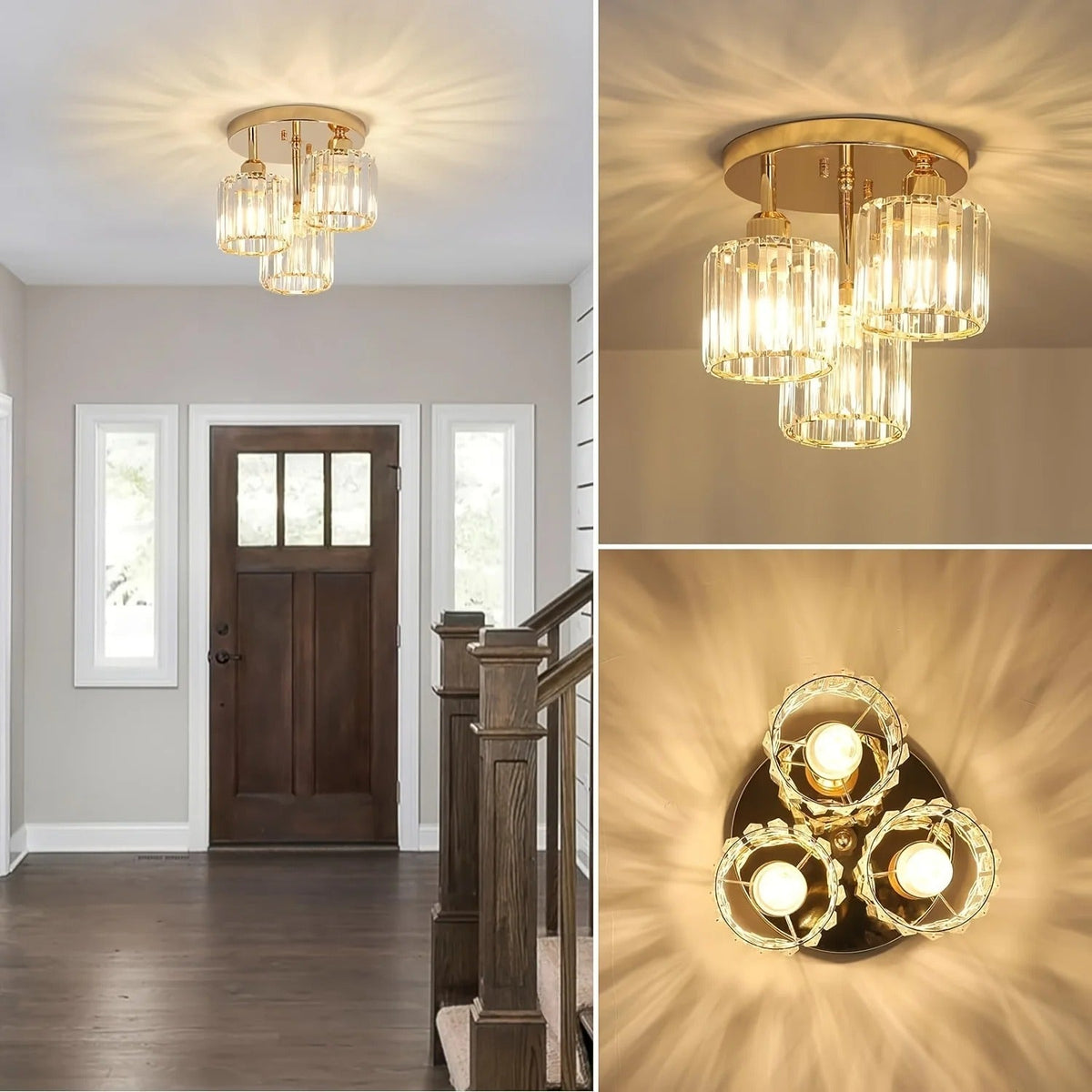 Gold Crystal 3-Light Ceiling Light