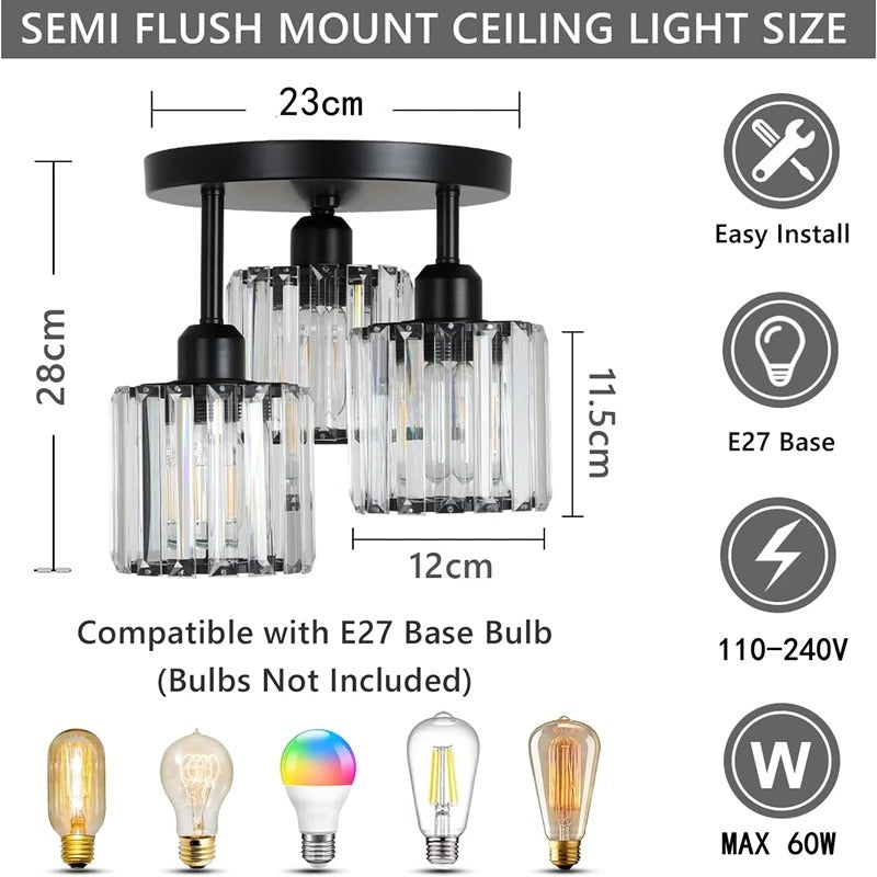 Gold Crystal 3-Light Ceiling Light